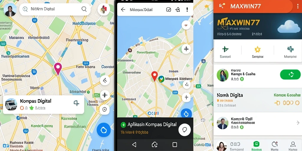 Tampilan antarmuka aplikasi MAXWIN77 untuk kompas digital yang sederhana dan informatif.