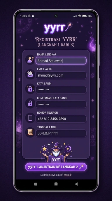 Tampilan halaman daftar yyrr